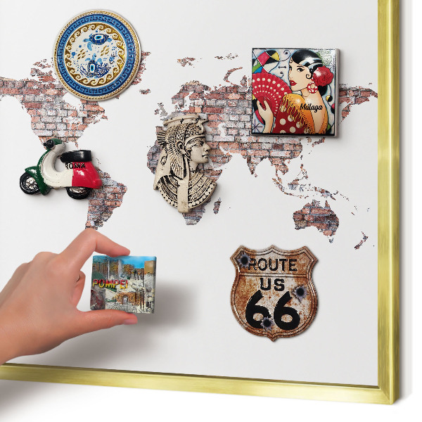 Magnetisch bord voor reismagneten met gouden lijst Baksteenwereld