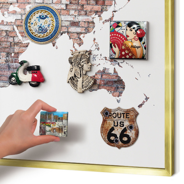 Magnetisch bord voor reismagneten met gouden lijst Baksteenwereld