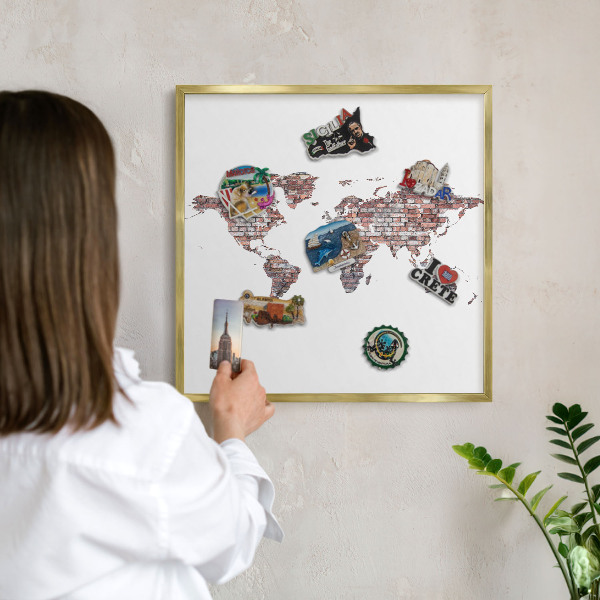 Magnetisch bord voor reismagneten met gouden lijst Baksteenwereld