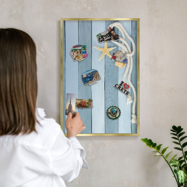 Metalen magneetbord met lijst in het goud Maritiem klimaat