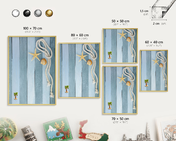 Metalen magneetbord met lijst in het goud Maritiem klimaat