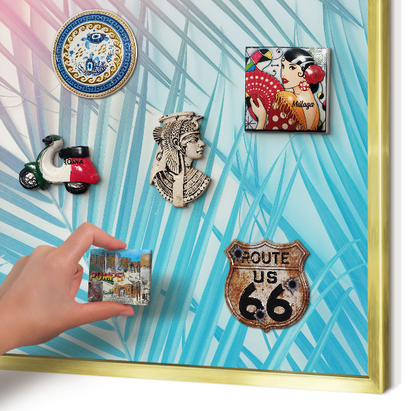 Metalen magneetbord met lijst in het goud Tropische elegantie