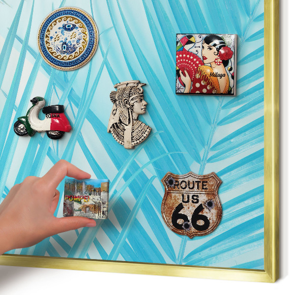 Metalen magneetbord met lijst in het goud Tropische elegantie