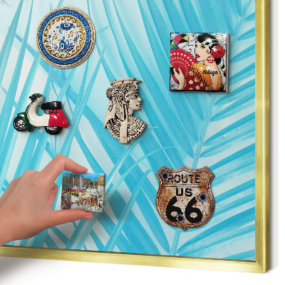 Metalen magneetbord met lijst in het goud Tropische elegantie