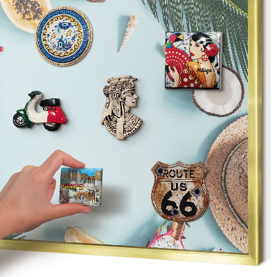 Metalen magneetbord met lijst in het goud Tropische vakantie