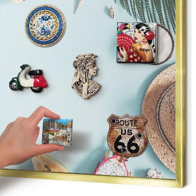 Metalen magneetbord met lijst in het goud Tropische vakantie