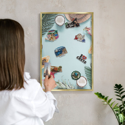 Metalen magneetbord met lijst in het goud Tropische vakantie