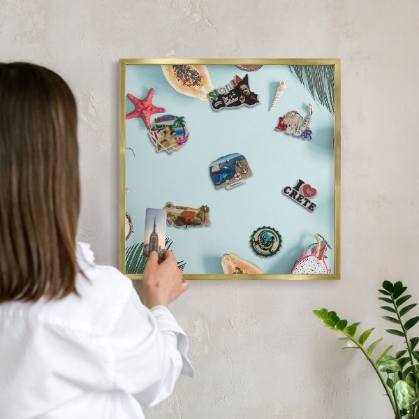 Metalen magneetbord met lijst in het goud Tropische vakantie