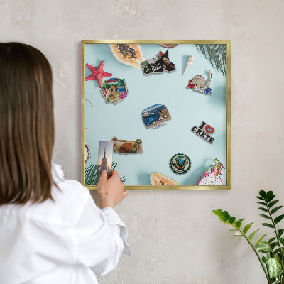 Metalen magneetbord met lijst in het goud Tropische vakantie