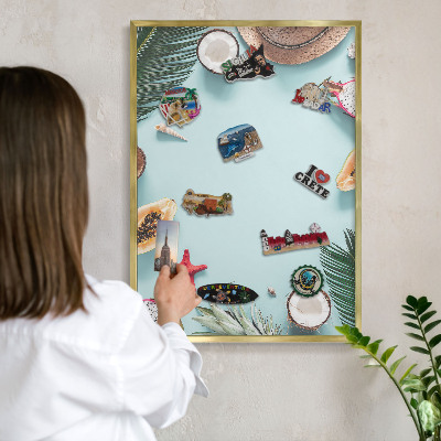 Metalen magneetbord met lijst in het goud Tropische vakantie