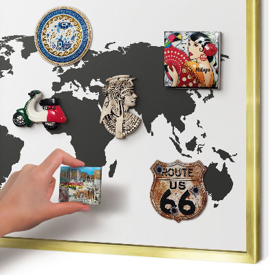 Magnetisch bord voor reismagneten met gouden lijst Wereldkaart