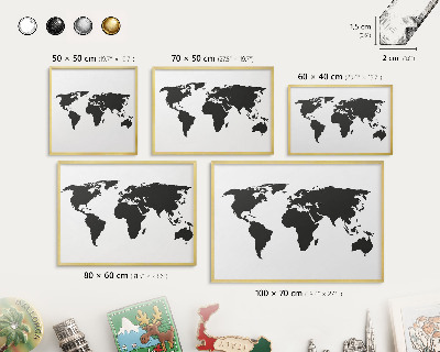 Magnetisch bord voor reismagneten met gouden lijst Wereldkaart