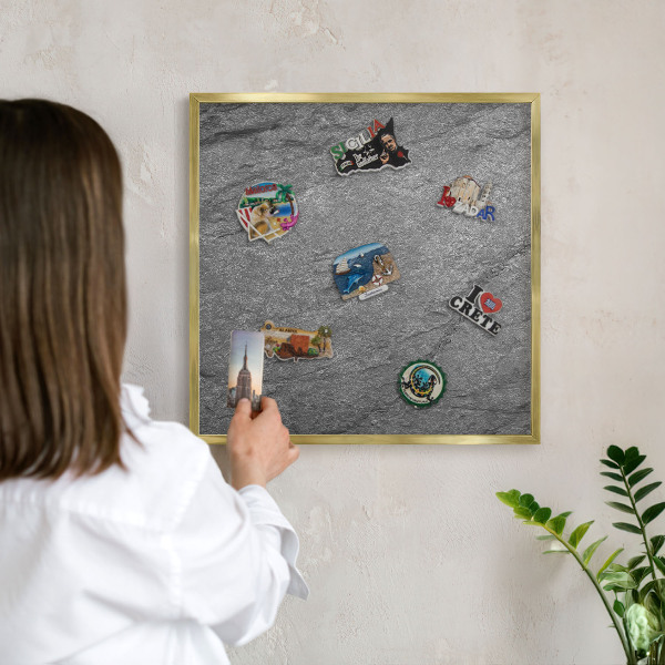 Magnetisch bord voor reismagneten met gouden lijst Grijze steen