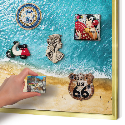 Magnetisch bord voor reismagneten met gouden lijst Zee en strand