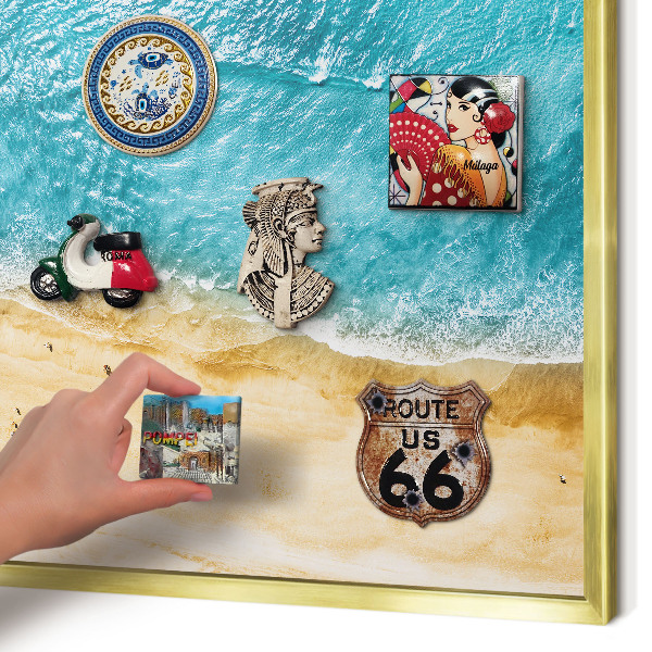 Magnetisch bord voor reismagneten met gouden lijst Zee en strand