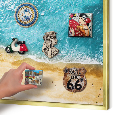 Magnetisch bord voor reismagneten met gouden lijst Zee en strand