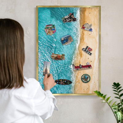 Magnetisch bord voor reismagneten met gouden lijst Zee en strand