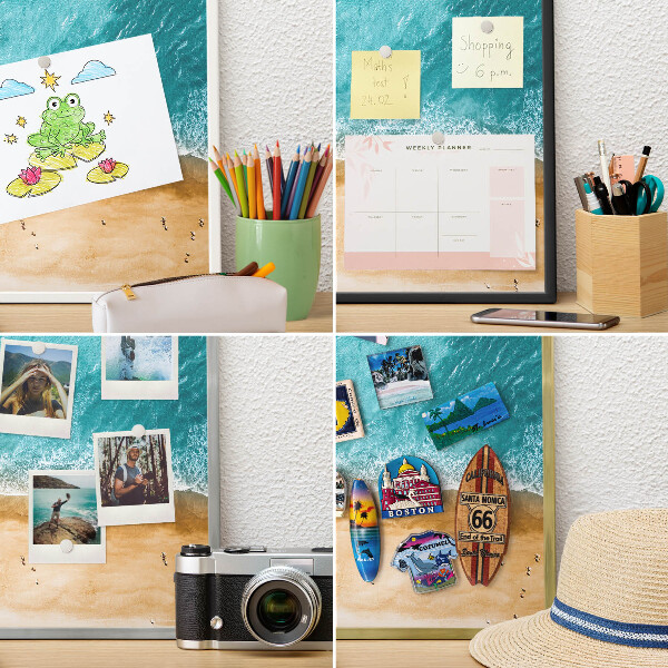 Magnetisch bord voor reismagneten met gouden lijst Zee en strand