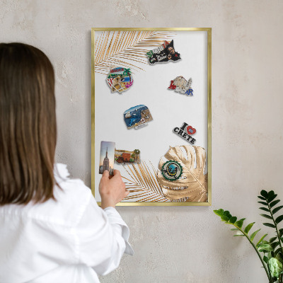 Metalen magneetbord met lijst in het goud Elegante bladeren