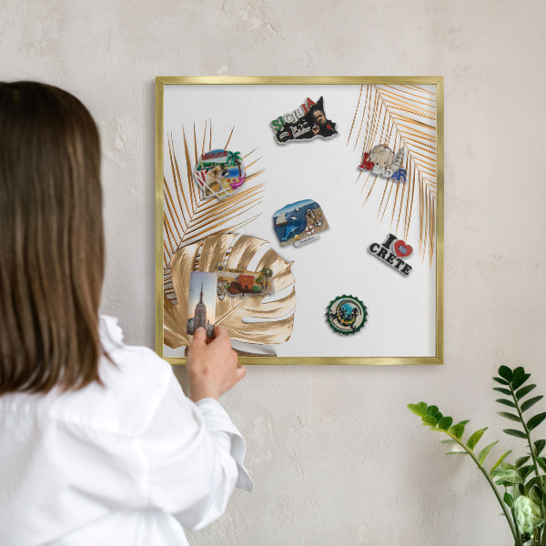 Metalen magneetbord met lijst in het goud Elegante bladeren