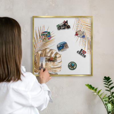 Metalen magneetbord met lijst in het goud Elegante bladeren