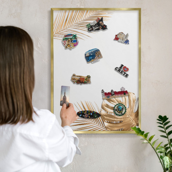 Metalen magneetbord met lijst in het goud Elegante bladeren