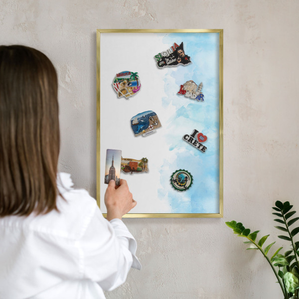 Metalen magneetbord met lijst in het goud Rustgevend landschap