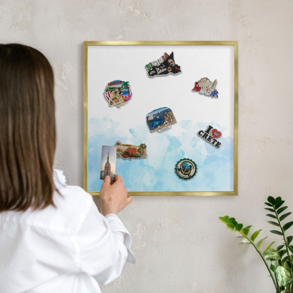 Metalen magneetbord met lijst in het goud Rustgevend landschap