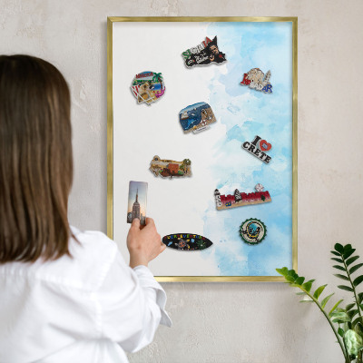 Metalen magneetbord met lijst in het goud Rustgevend landschap