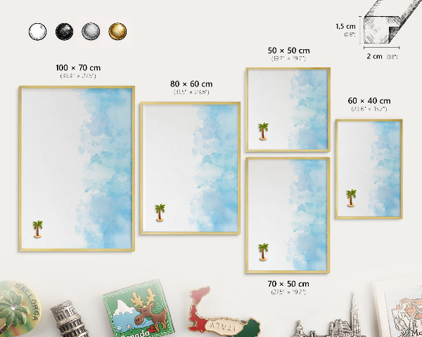 Metalen magneetbord met lijst in het goud Rustgevend landschap
