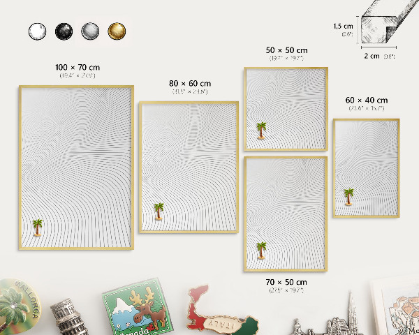 Metalen magneetbord met lijst in het goud Lijngolven