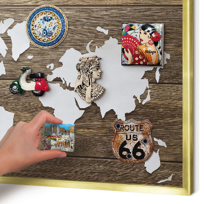 Magnetisch bord voor reismagneten met gouden lijst Houten kaart