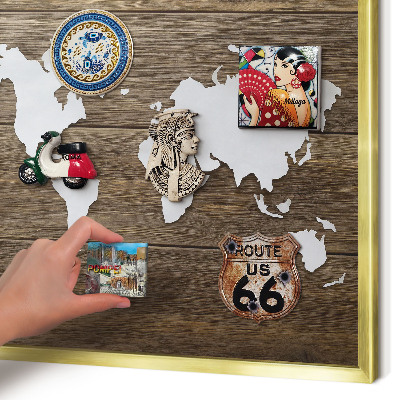 Magnetisch bord voor reismagneten met gouden lijst Houten kaart