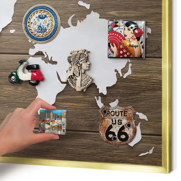 Magnetisch bord voor reismagneten met gouden lijst Houten kaart