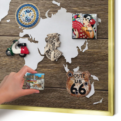 Magnetisch bord voor reismagneten met gouden lijst Houten kaart