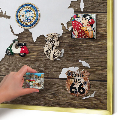 Magnetisch bord voor reismagneten met gouden lijst Houten kaart