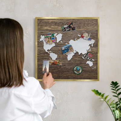 Magnetisch bord voor reismagneten met gouden lijst Houten kaart