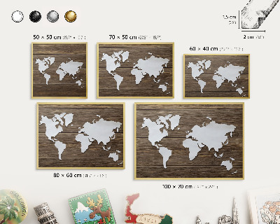 Magnetisch bord voor reismagneten met gouden lijst Houten kaart