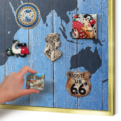 Magnetisch bord voor reismagneten met gouden lijst Wereldkaart