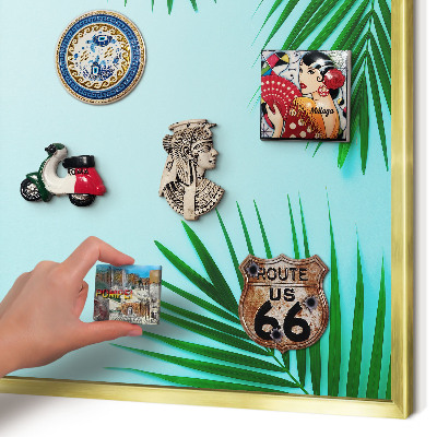 Metalen magneetbord met lijst in het goud Groene bladeren