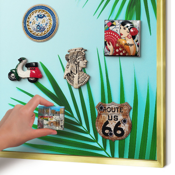 Metalen magneetbord met lijst in het goud Groene bladeren