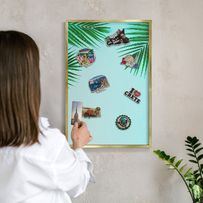 Metalen magneetbord met lijst in het goud Groene bladeren