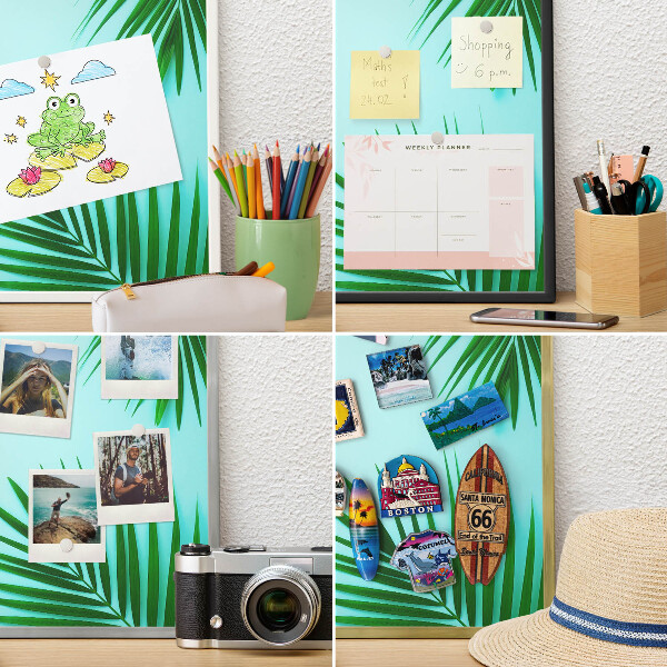 Metalen magneetbord met lijst in het goud Groene bladeren