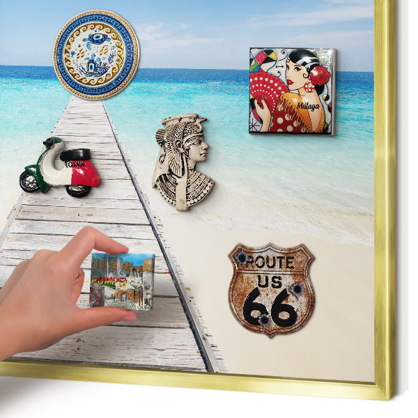 Magnetisch bord voor reismagneten met gouden lijst Ocean Pier