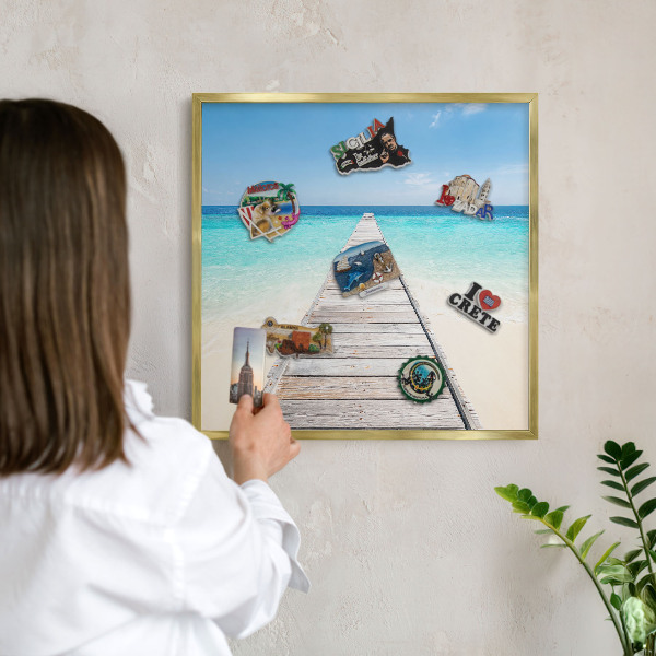 Magnetisch bord voor reismagneten met gouden lijst Ocean Pier