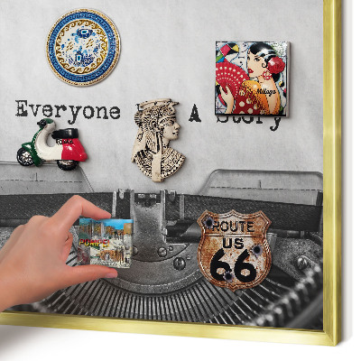 Metalen magneetbord met lijst in het goud Vintage machine