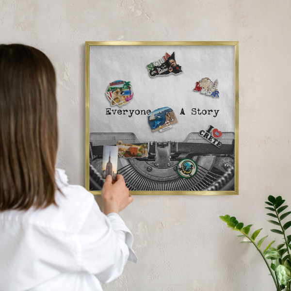 Metalen magneetbord met lijst in het goud Vintage machine