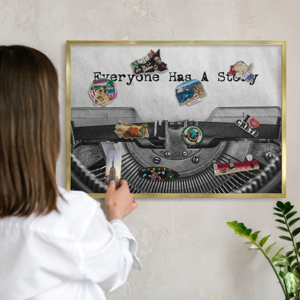 Metalen magneetbord met lijst in het goud Vintage machine