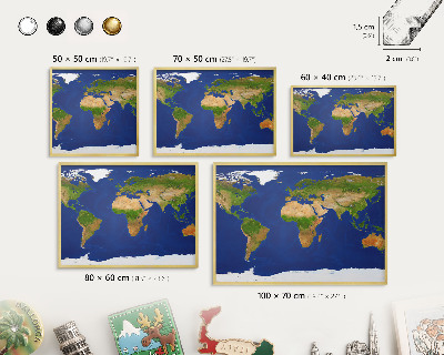 Metalen magneetbord met lijst in het goud De wereld in kaart brengen