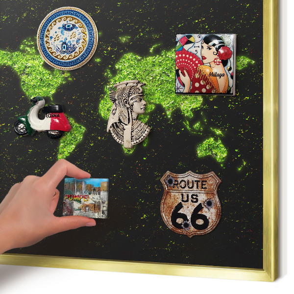 Magnetisch bord voor reismagneten met gouden lijst Groene kaart